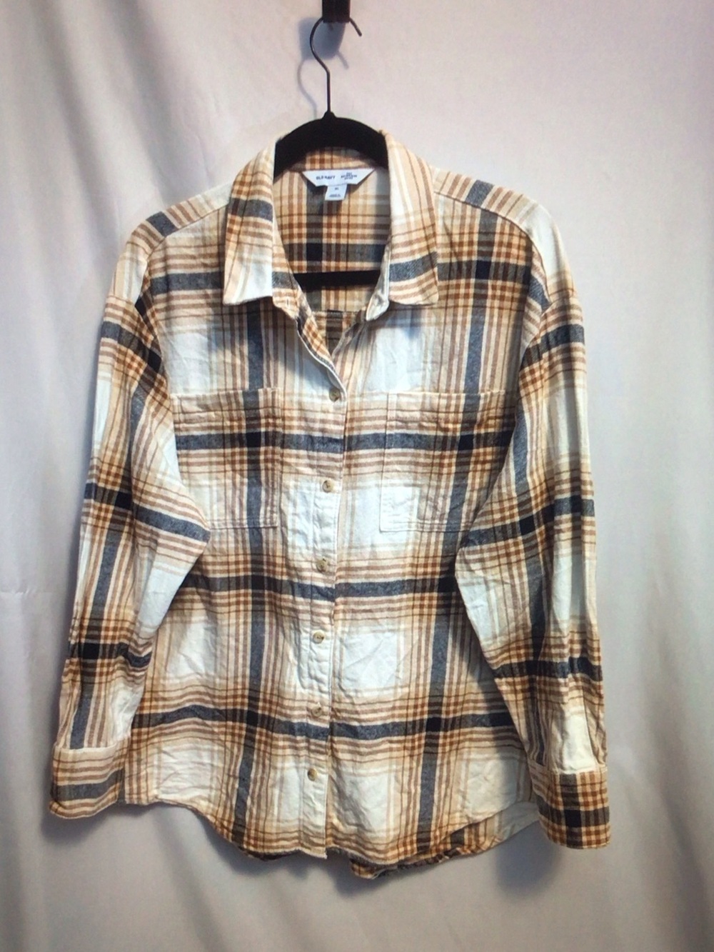 Old Navy Cream, Brown & Blue Plaid Button-Front Shirt